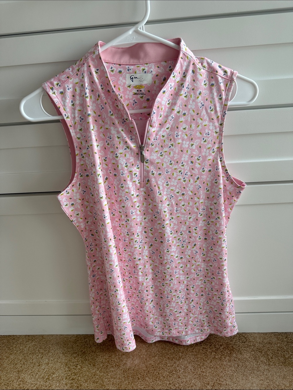 Pink Floral Sleeveless Golf Tank with Zip Front Dry Sport Breathable